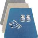 3 Pack Microfiber Dish Drying Mats,Ultra Absorbent Dish Drainer Mats,20x15" Large Size Kitchen Quick Dry Pads for Counter,Under Sink,Coffee Rack(Blue,Beige,Gray)