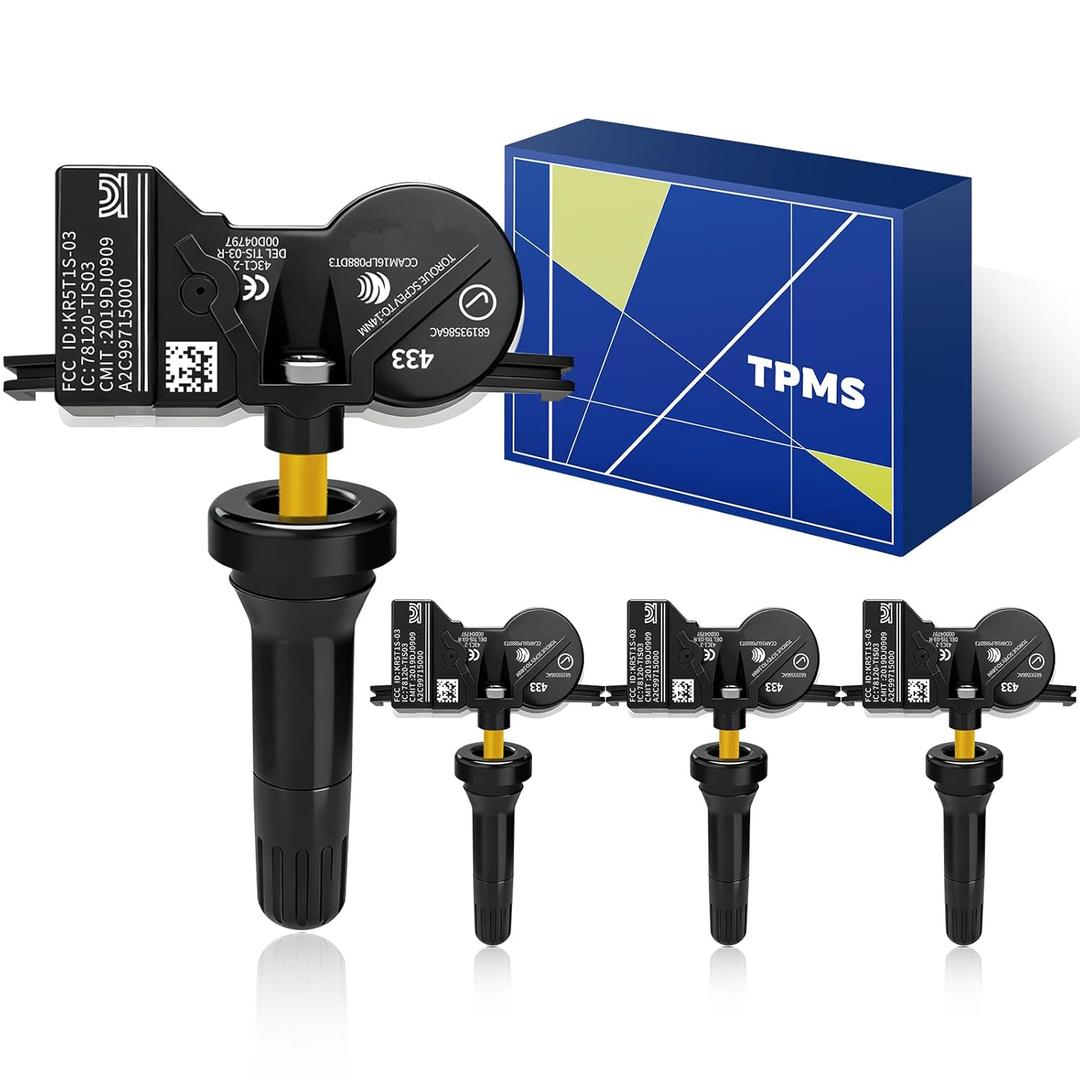 TPMS 433Mhz Pre-Programmed,Compatible with Jeep Compass 17-24|Grand Cherokee 18-20|Renegade 15-24|Dodge Dart 12-17|Durango 16-24|Chrysler 200(11-17)|Pacifica 16-24/ OE#68193586AC(Set of 4)