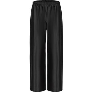 Women Satin Wide Leg Dress Pants Silk Casual Dressy Long Flowy Pants Elastic High Waisted Trousers (Medium, Black)