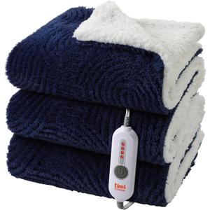 Heated Throw Blanket Electric - 50"x60" Cozy Soft Jacquard Heating Blanket with 4 Heat Levels 4 Hours Auto-Off, Electric Throw with Overheating Protection, Warm Gifts, Navy