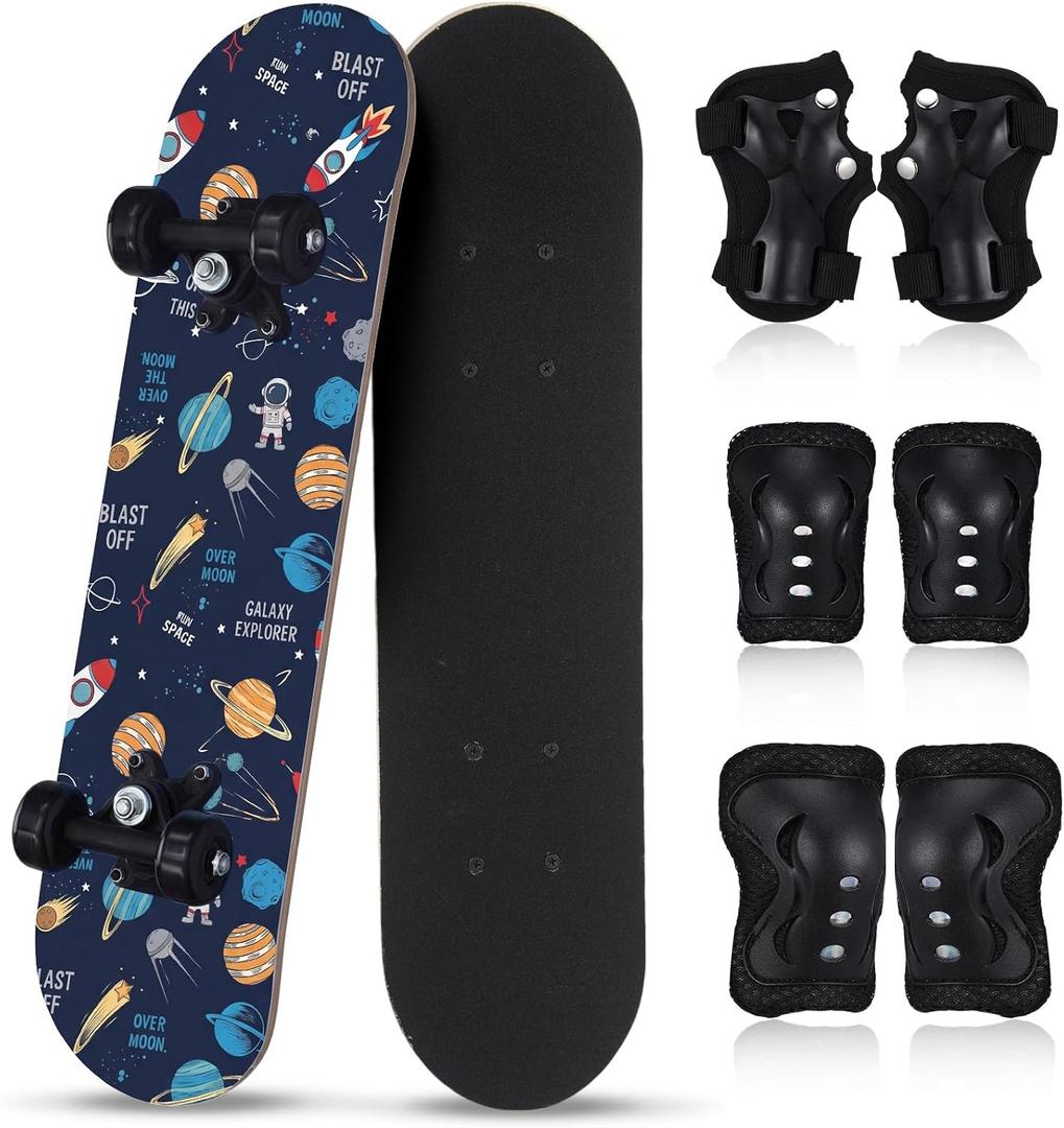 Honoson 7 Pcs Skateboard Kids Set
Skateboard for Beginners Kids Age 2-6, 8-10, Small Skate Board for Boys Girls, Teens, Children, Compelete Safety Gear