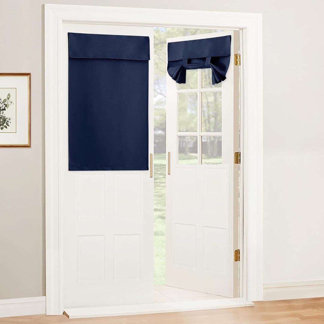 RYB HOME Navy Blue Door Curtains Set of 2, Blackout Privacy Window Shade Thermal Insulated Roll Up Blinds Small Window Decor for Patio Glass/French Door, W26 x L40 inch