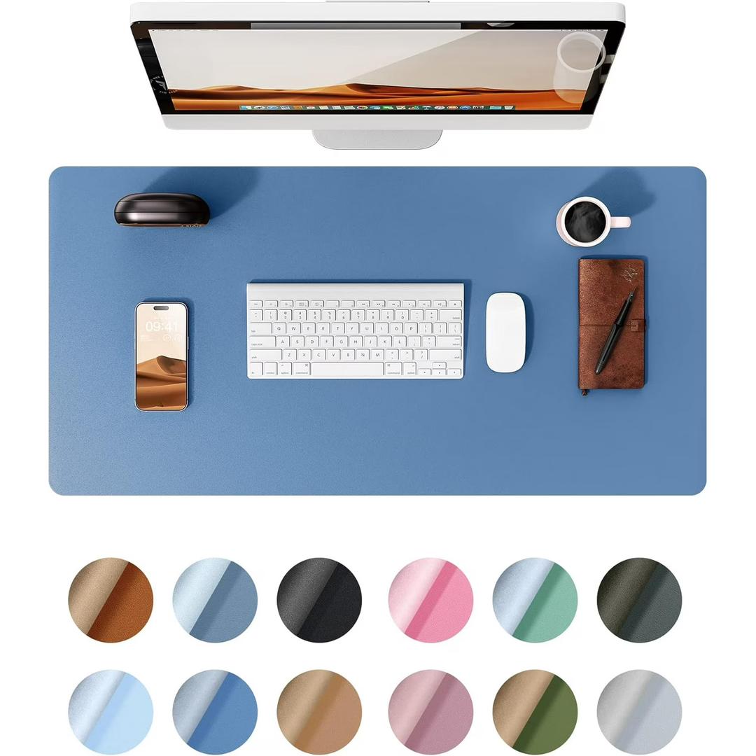 YSAGi Leather Desk Protector, Office Mat, Large Mouse Mat, Non-Slip PU Leather Blotter, Laptop Desk, Waterproof Writing Pad for Office and Home (Blue, 23.6" x 13.8")