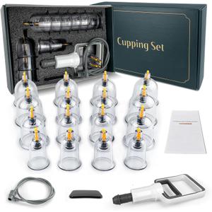 DEFUNX Cupping Kit for Massage Therapy - 16 Cups Professional Massage Cups Set with Manual Pump, Vacuum Cupping Therapy Set for Cellulite Reduction Muscle Pain Relief