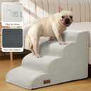 Aodisman Dog Steps for Bed and Couch,4-Step Dog Stairs and Ramp for Small Dogs & Cats,Indoor Anti-Slip Pet Stairs for Old Cats and Puppy,Light Grey