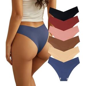 Beafulrab Women Seamless Underwear Soft No Show Stretch Bikini Invisibles Hipster V Cut Panties 6 pack, XL