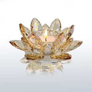 Crystal Lotus Flower Tealight Candle Holders/Glass Tea Light Candlestick Decor Decoration for Christmas Home Wedding Party (Gold 1pc)