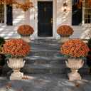 2 Sets Artificial Fall Flowers Topiary Ball Trees for Front Forch (Orange) with Pots, No-Installation, Faux Petunia with Eucalyptus, for Outside Front Door,  Each 17 inches in height and 17 inches in width