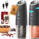 CIRCLE JOY Gravity Electric Salt and Pepper Grinder Set Rechargeable Automatic Pepper and Salt Shakers with LED Light, External Adjustable Coarseness, One-Hand Operation for Salt & Spices