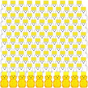 Patelai 120 Pcs Plastic Honey Bear Bottle Bear Shape Clear Honey Containers Empty Dispenser with Yellow Lid Jars Cup to Store Dispense Holiday Baby Shower Gifts(60ml/2oz), 2 fl oz