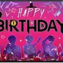 Fabric 96x60inch Music Band Happy Birthday Backdrop Boys Rock Roll Guitar Disco Musical Note Mic Flash Photography Background Adults Teens Party Decorations Photo Banner Props