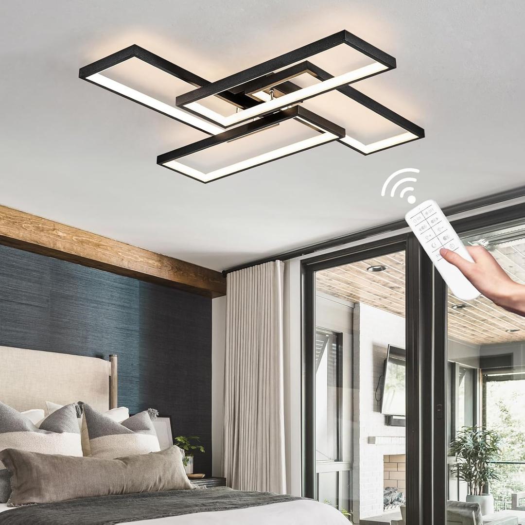 Shine LUEST Modern LED Ceiling Lights for Bedroom 26" Dimmable Square Ceiling Lights for Living Room with Remote Control Black Bedroom Light Fixture for Kitchen,Bathroom,Balcony