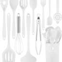Kitchen Utensils Set-12 Pieces Silicone Cooking Utensils Set (Dishwasher Safe) 392F Heat Resistant Spatula Set, Kitchen Utensil Set for Nonstick Cookware, Best Kitchen Tools with Holder (White)