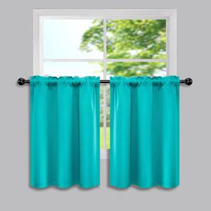 Mrs.Naturall Turquoise Kitchen Curtains 24 Inch Length for Bathroom Pocket Cafe Tiers Darkening Blackout Short Curtains for Small Windows 34 x 24 Inch Length