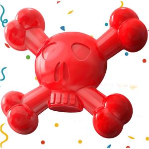 Dog Chew Toys for Aggressive Chewers  Indestructible Nylon Bone for Puppy Teething,Tough Chew Toy for Small Dogs, Bacon Flavor and Outdoor Fun, Skull Design (Red)