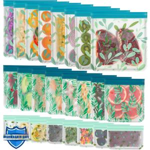 24 Pack Dishwasher Safe Reusable Bags Silicone, Leakproof Reusable Freezer Bags for Food Storage, Home Organization, Travel & Make-up, BPA-Free for Salad and Fruit
