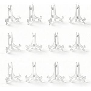 Artliving 3 Inch Clear Plastic Easels or Stand/Plate Holders to Display Pictures or Other Items at Weddings, Home Decoration, Birthdays, Tables (12 Pack)