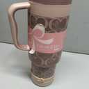 40 oz Insulated Tumbler with Handle and Push-Button Straw Lid, Stainless Steel Travel Cup for Gym Office, Leakproof, BPA-Free, Cup Holder Friendly, Bow Silicone Boot, Brown (C’ Espresso)