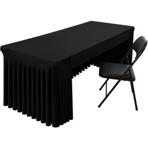 Smiry Spandex Open Back Tablecloth,Elastic Fitted Stretch Tablecloth for 6FT Rectangle Tables,Waterproof Washable Table Cover Skirt for Outdoor, Wedding, Banquet & Parties (Black, 72Lx30Wx30H Inch)