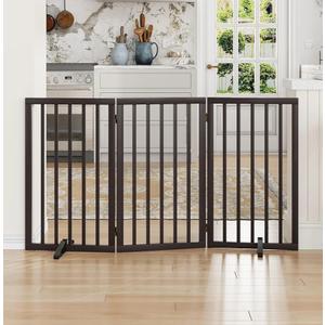 Dog Gate for Doorways 32" Tall Freestanding Dog Gate for Stair Foldable Pet Gate for Dogs Indoor (Brown,3 Panel)