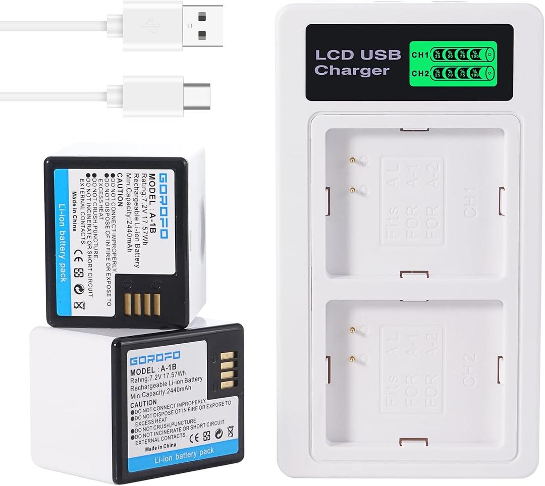 2-Pack 2 Arlo A-1 A-1B A-1C Battery and Charger, for Arlo Pro, Pro 2 VMC4030 VMC4030P VMS4230 VMS4430 VMS4530 VMS4430P VMS4530P-100NAR VMA4400 Security Camera (2 Batteries+Charger) (White)