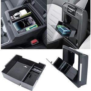 Neepiar 2PCS Center Console Organizer Compatible with 2024 2025 2026 Toyota Tacoma Hidden Storage Box Armrest Tray and Insert Secret Compartment Interior Accessories