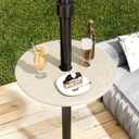 Umbrella Table Tray with Hole, Portable Outdoor Side Table, Beige, 14.8 x 14.8 x 0.9 inches