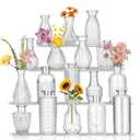 Glass Bud Vases in Bulk Set of 17, Transparent Clear Small Mini Vases for Flowers, Vintage Vase for Centepiece, Wedding, Table Decor, Baby Shower, Christmas, Home and Events