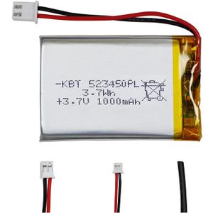 KBT 3.7V 1000mAh Li-Polymer Battery: 523450 Lipo Rechargeable Lithium-ion Replacement Batteries with PH 2.54 JST Connector, PH1.25/2.0 JST Connector for Replacement