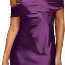 HYPERFIRE Women's Satin Off The Shoulder Mini Dress Tie Back Party Cocktail Dresses (Purple, L)