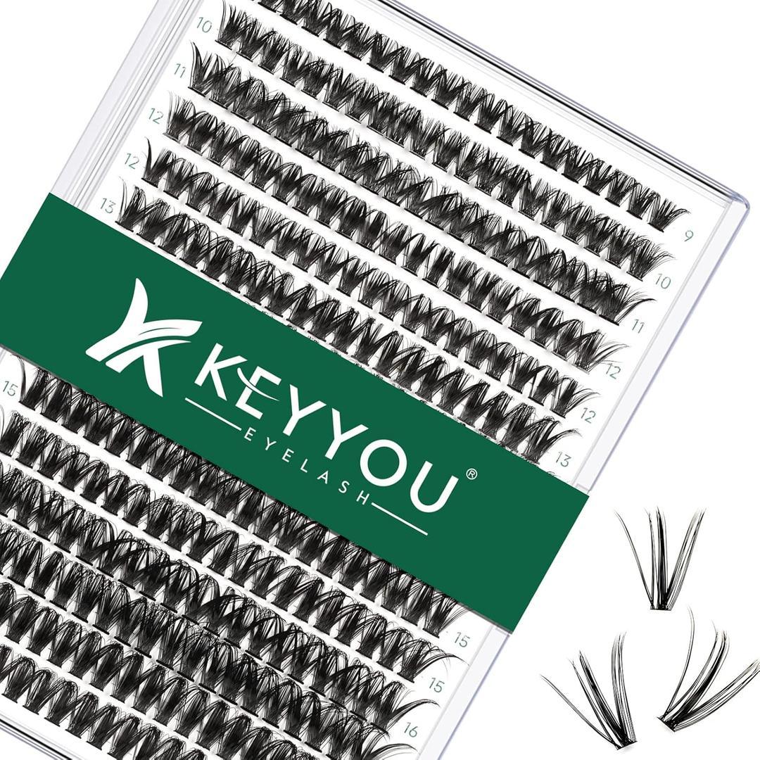 Lash Clusters 300pcs Individual Lashes 50D 0.07D Curl 9-18MIX DIY Eyelash Extension KEYYOU Large Tray Volume Soft&Natural Cluster Lashes(50D-0.07D,9-18MIX