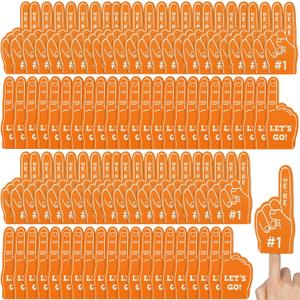 100 Pieces Mini Foam Finger Football Party Favors #1 Sports Fan Foam Finger Football Party Supply Basketball Baseball Soccer Sporting Events Supplies (Orange)