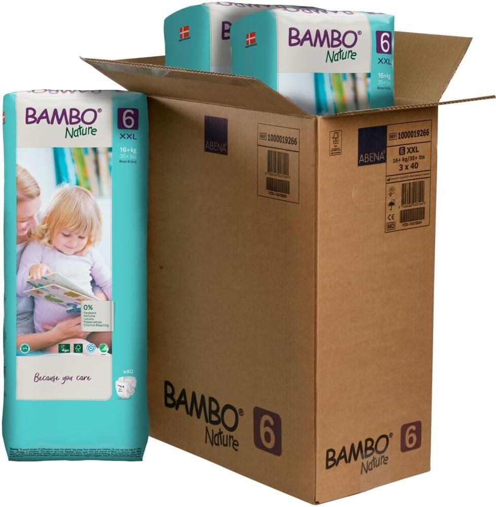 Bambo Nature Hypoallergenic Baby Diapers, Eco-Labeled Diapers, Enhanced Leakage Protection, Totally Chlorine-Free, Skin Friendly, and Super Absorbent - Size 6 , 120 Count 