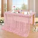 LuoluoHouse Pearl Tulle Tablecloth 10ft Flower Pearl Table Runner Sheer Gauze Fabric Wedding Lace Kitchen Linen for Arch Bridal Shower Veil Baby Shower Sweetheart Table Decorations(Dusty Pink)