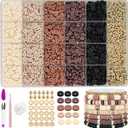 MIIIM Coffee Brown Clay Beads Kit for Bracelets Making, Heishi Beads for Friendship Bracelet, Clay Charms and Gold Spacers for Jewelry Making, Crafts, Concert, Raves, Gifts