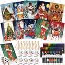 Ctosree 72 Pcs Christmas Paint and Sip Kit for Adults 8'' x 10'' Pre Drawn Canvas for Painting DIY Pre Printed Canvas for Party Favor Afro Acrylic Painting Kit Wood Easel Brushes Date Night Bulk