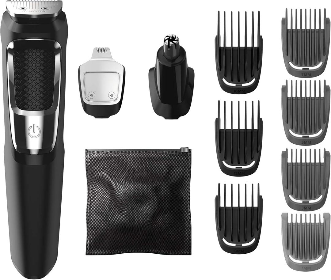 Philips Norelco Multigroom All-in-One Trimmer Series 3000 with 13 pieces - No Blade Oil Needed, MG3750/50 (Black/Silver)