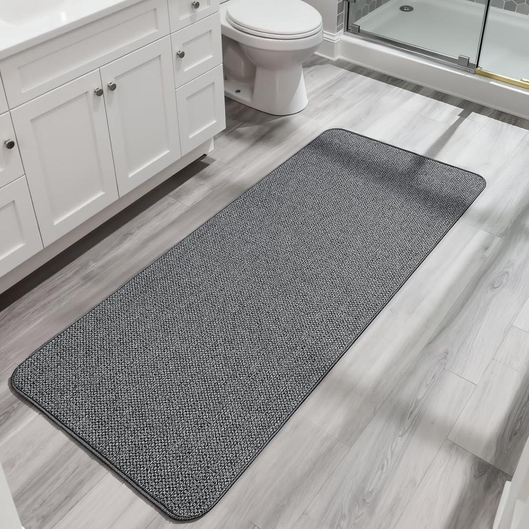 Bath Mat,Ultra Thin Bathroom Runner Rugs,Large Bath Mats for Bathroom,Quick Dry,Non-Slip,Machine Washable,Low Pile,Bath Rug,Shower Outside,Sink,Home Decor Accessories.Dark Grey,2'x5'（24x60inch）