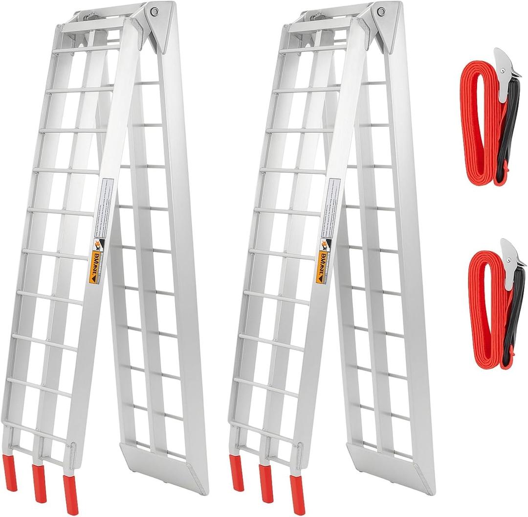 ATV Ramps for Pickup Trucks, 7.5 ft Folding Aluminum Truck Ramps 2 Pack, Crossbar Rungs Traction, Rubber-Tipped Fingers, Load Straps Included, 1,500 lb per Pair (750 Each), 89 x 12 in