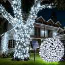Joomer Solar Christmas String Lights, 39FT 100LED Waterproof Outdoor Lights with 8 Modes Twinkle Fairy Light for Garden, Patio, Yard, Tree and Christmas Decor (White)