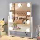 Vanity Mirror with Lights,Lighted Vanity Mirror with 9 Dimmable Bulbs for Dressing Room & Bedroom,3 Color Lighting,Modes Detachable 10x Magnification 360Ratation(White) 12" L x 14.4" W