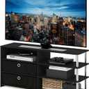 Furinno Jaya TV Stand for TV up to 55-Inch with Storage Bins & Cable Management Hole, 4-Tier Black Entertainment Center, TV Console, for Living Room, Bedroom, Dark Americano