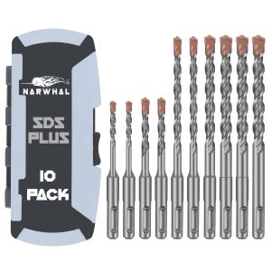 SDS Plus Rotary Hammer Drill Bit Set (10 Pack - 1/8", 1/4", 5/16", 3/8", and 1/2") Carbide Tipped - Perfect for Drilling Through Concrete, Cement, Stone, Brick, Ceramic Pots, & More!