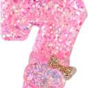 Pink Glitter Number 7 Birthday Candle  Sparkly Cat Cake Topper for Girls, Cute Pink Birthday Decoration for Kids and Family Celebrations