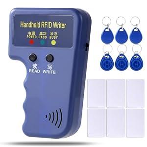 QEJ 125KHz RFID Copier ‚Äì Handheld ID Card Writer with 6 Key Fobs & 6 Blank Cards,Compatible with T5577 & More