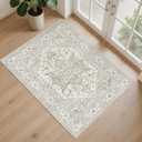 2x3 Entryway Area Rug - Neutral Washable Rugs for Dining Room Kitchen Rug Vintage Soft Floor Mat Non Slip Indoor Farmhouse Carpet for Bathroom Bedroom (Beige)