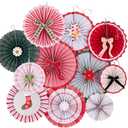 Christmas Hanging Paper Fans Decoration Hanging Christmas Decorations Classroom Red Green White Wall Decorations Paper Fans with Candy Bow for Xmas Winter Wall Ceiling Party Holiday