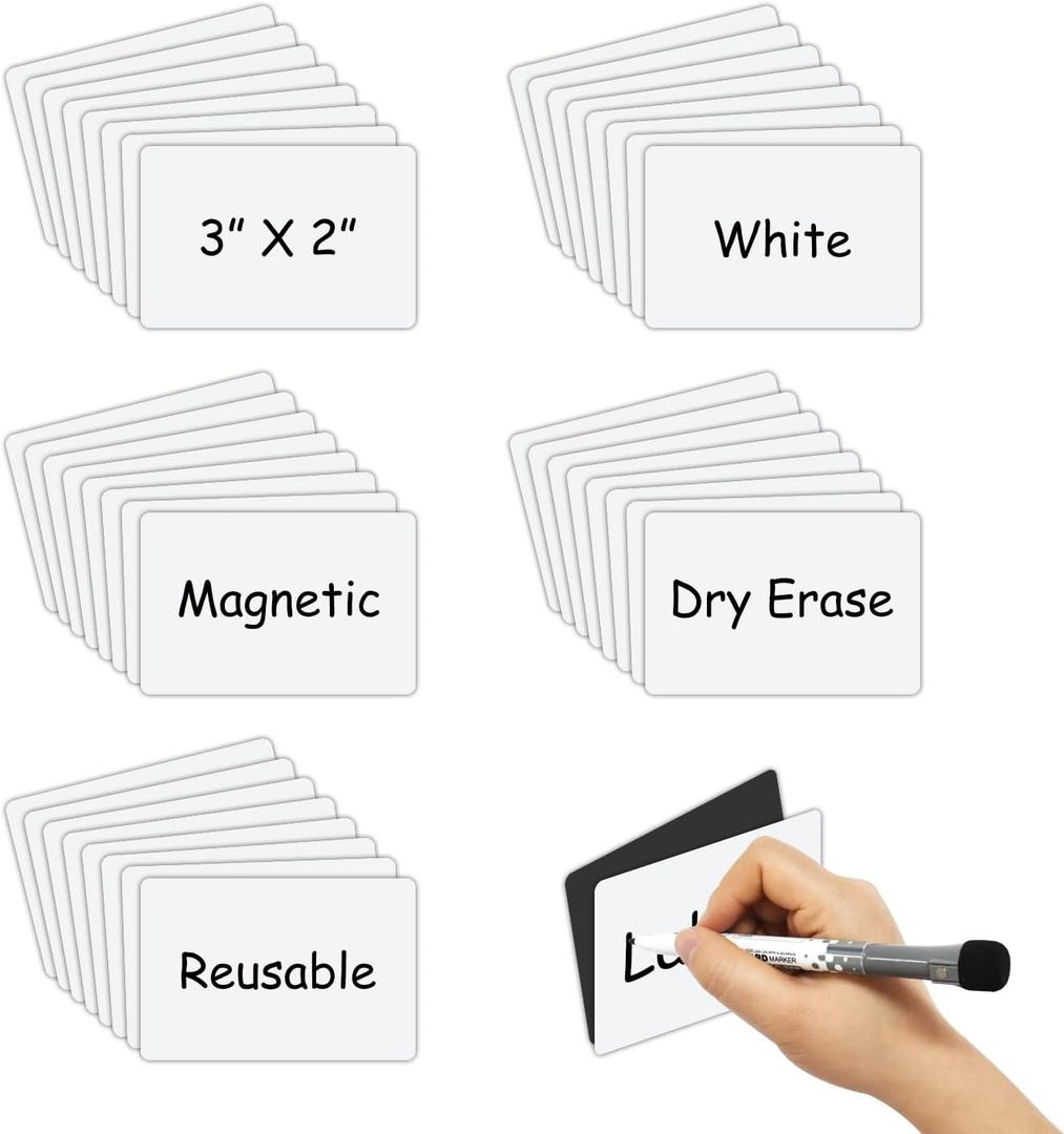 Dry Erase Magnetic Labels 3x2 Inch 40 Pieces, Reusable Magnetic Dry Erase Labels for Whiteboards, Locker, School, Classroom, Office, Home