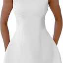 YMDUCH Women's Sexy Sleeveless Crew Neck Backless A-line Party Short Mini Dress, Small, White