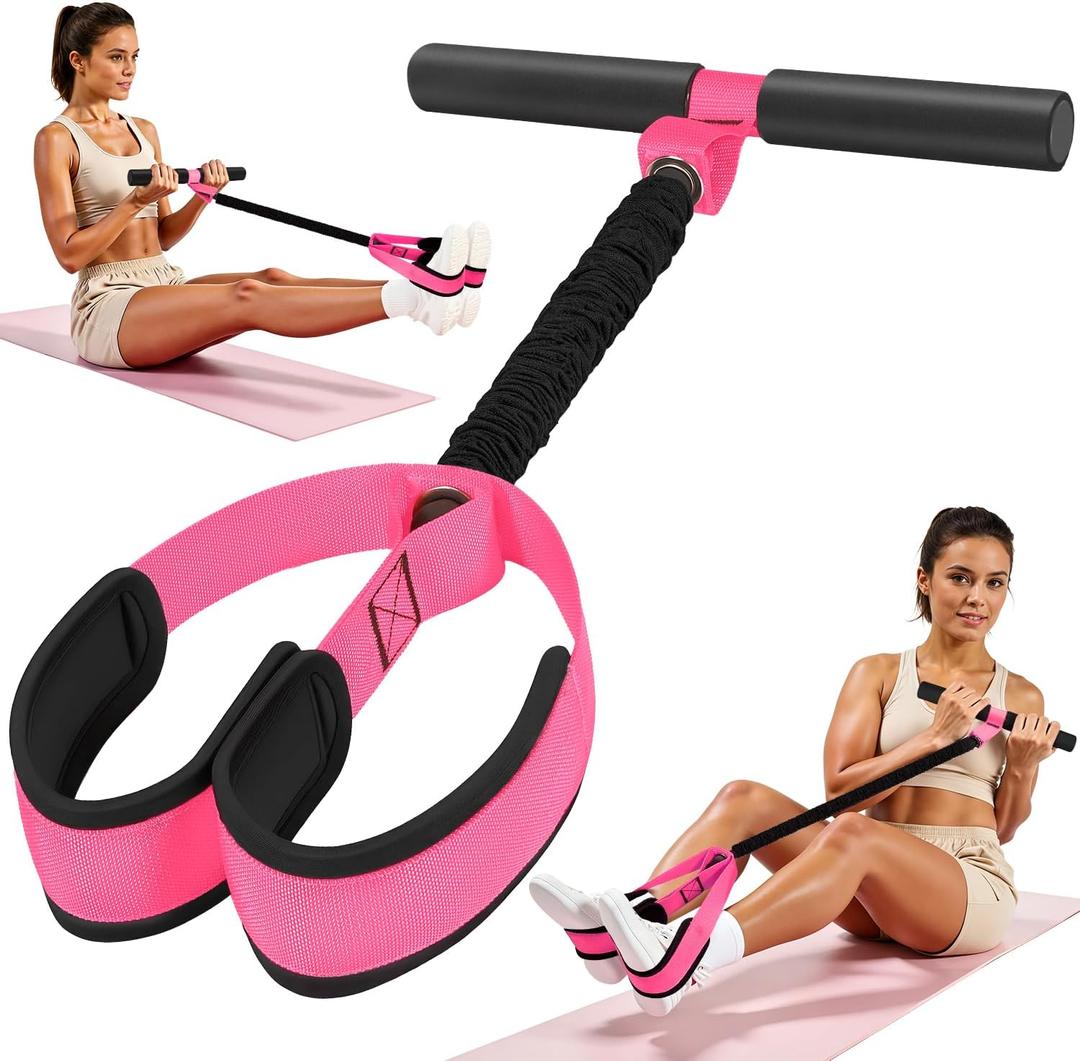 2026 Upgraded Durable Pedal Resistance Band with Handle, Thickened Latex Tubes and Soft Foam Fabric Foot Pedal, Sit Up Exercise Equipment for Abdomen, Waist, Arm, Core/ABS, Leg, Physical Therapy (1-Pink, 55 LBS)